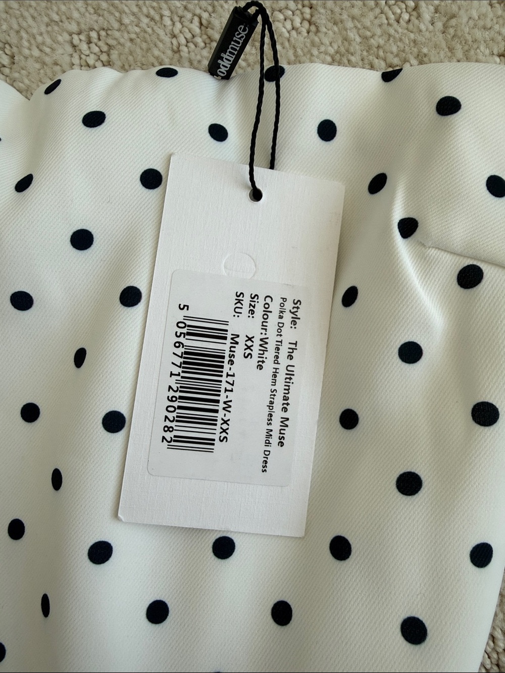 NWT Odd Muse White Polka Dot Strapless Peplum Dress - Picture 5 of 5